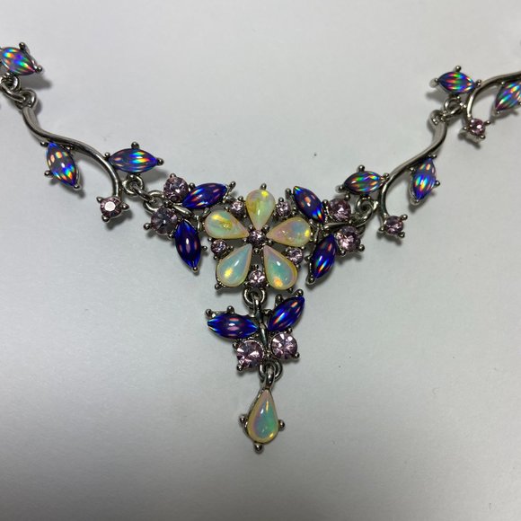 Iridescent Crystal Floral Statement Necklace - Picture 14 of 14